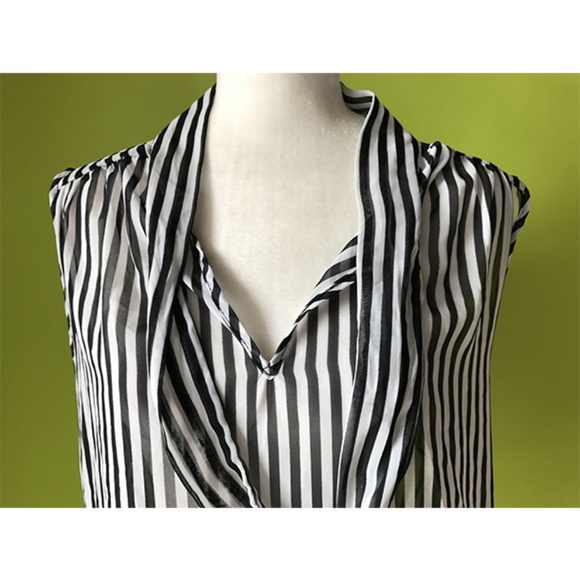 Windsor Attached Tie Accent Striped Sheer Top Sz L - Picture 6 of 8